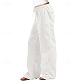 cheap Plain Cotton Linen Pant-Women&#039;s Cotton Linen Pants Slacks Streetwear Casual Full Length Natural Plain Pocket Elastic Drawstring Design Outdoor Comfortable Daily Wear Going out Depression Green Dark Brown Light Sky Blue Navy