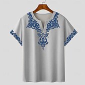 cheap Vintage T shirts-Men&#039;s Bandana Print T shirt Tee Short Sleeve T shirt 3D Print V Neck Shirt Designer Boho Vacation Daily Light Blue Khaki Gray Summer Spring Clothing Apparel Normal S M L XL XXL XXXL