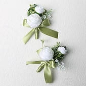 voordelige Bruiloftspakken-Heren Bruiloft Corsage Zomer Bruiloft Witte Champagne Corsage voor Bruidegom en Bruidsjonkers Bloemaccessoires Party Stukken Decoraties