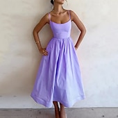abordables Robes de Diplôme-Femmes Robe Midi Robe Blanche Robe de remise des diplômes Robe Nuisette Mode Moderne Anniversaire Remise des Diplômes Date Coupe régulière Uni Sans manches Bretelles spaghetti Blanche Rose Claire