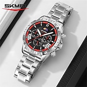 お買い得  クォーツ腕時計-SKMEI メンズ サン ムーン スター スチールベルト 時計 多機能 三眼 六針 タイミング ナイトライト ポインター 時計