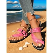 levne Sandály na dovolenou-dámské trendy zelené croc – sandály s reliéfem – dvojité – páskové, tanga – obuv ve stylu dámských plážových výletů, letních procházek a příležitostných setkání
