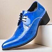 baratos Formal-sapatos masculinos para baile de formatura - oxfords de couro sintético com padrão floral azul vibrante para uso formal e de festa