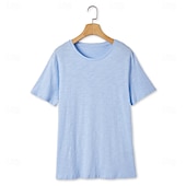お買い得  コットンリネンTシャツ-男性用 Tシャツ 半袖 クルーネック 夏 平織り ファッション クラシック 快適 クルーネック ストリート カジュアル スポーツ ブラック ホワイト ブルー メンズトップTシャツ