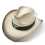 cheap Fedora Hat-Men&#039;s Sun Hat Cowboy Hat Fedora Trilby Hat White Black / White Straw Rope Vintage Style Fashion 18th Century State of Texas Daily Theme Party Solid / Plain Color Sunscreen Cosplay