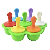 cheap Ice Cube Tray-Silicone Popsicle Molds 7-cavity DIY Ice Pop Mold with Colorful Sticks For egg biting ice cream molds storage containers non stick cake molds