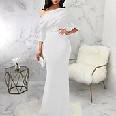 ieftine Rochii Albe Casual-Pentru femei Rochie Lunga Rochie Maxi Rochie de bal Rochie de petrecere Elegant Modă Petrecere Ieșire Fit regulat Simplu Manșon Lung Pe Umăr Negru Alb Roșu Vin Vară