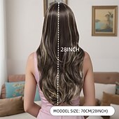 billige Syntetiske trendy parykker-Syntetiske parykker Bølget Dyp Bølge Lagvis frisyre Med lugg Maskinprodusert Parykk 28 tommer (ca. 71cm) A1 Syntetisk hår Dame Midtskill Fest Fargegradering Flerfarvet