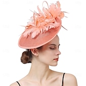baratos Capacete de Casamento-Peça para Cabeça Sinamay Casamento Festa de Noite Elegante Casamento Com Penas Capacete Chapéu