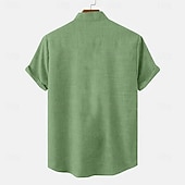 baratos Clássico-Homens Camisa Social Camisa de linho camisa de verão camisa de praia Férias Feriado Rosa Azul Marron Verde Manga Curta Colarinho Verão Roupa