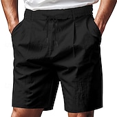 billiga Klassisk-Herr Shorts Linne Shorts Sommarshorts Beach Shorts Ficka Snörning Elastisk midja Slät Komfort Andningsfunktion Kort Semester Helgdag Strand Hawaiisk Boho Svart Vit