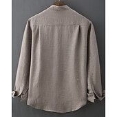 preiswerte Herrenhemd zum Knöpfen-Herren Hemd Sommerhemd Freizeithemd Strandhemd Knopfhemd Weiß Purpur Langarm Einfach Großvaterkragen Stehkragen Urlaub Hawaiianisch Fronttasche Bekleidung Polyester Mode Lässig Bequem