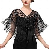 cheap Shawls &amp; Wraps-Retro Vintage Roaring 20s 1920s Scarf Wrap Shawls The Great Gatsby Flapper Girl Sequins Tassel Fringe Fancy Dress Women&#039;s Carnival Wedding Evening Party Masquerade Adults&#039; Shawl
