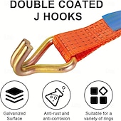cheap Car Organizers-1Count Heavy-Duty Ratchet Tie Down Straps - 1in x 16Ft 5000 LBS Break Strength Double J Hook Cargo Securing Moving And Hauling Essentials For Trucks Trailers And Boats