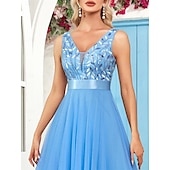 preiswerte Abendkleider-A-Linie Abendkleid Elegant Kleid Abendgesellschaft Abschlussball Bodenlang Ärmellos V Ausschnitt Gürtel / Schärpe Tüll V-Ausschnitt mit Glitzer Stickerei 2025
