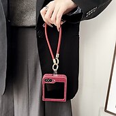 お買い得  サムスン用ケース-電話 ケース 用途 サムスンのギャラクシー Zフリップ7 Zフリップ6 Z Flip 5 Z Flip 4 バックカバー リストストラップ付き 耐衝撃 レトロ風 PUレザー