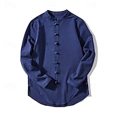 economico Strada-Per uomo Camicia Camicia di lino Camicia Estiva Tinta unica Vacanza Streetwear Bianco Giallo Blu marino Manica Lunga Abbigliamento