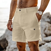 economico Vacanza-Per uomo Shorts Shorts di Lino Pantaloncini Estivi Shorts da Spiaggia Bottoni Elastico in vita Gamba Dritta Semplice Comodità Traspirante Lunghezza al ginocchio Casuale Quotidiano Ferie Vacanza Moda