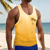 preiswerte Fitness Tank-Tops-Herren Tank Top Weste Unterhemd Ärmelloses Shirt Ärmellos Rundhalsausschnitt Sommer Farbverlauf Kokospalme Mode Klassisch Bequem Straße Lässig Sport Gelb Rote Blau Top T-Shirt für Herren