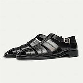 cheap Premium Leather Sandals-Premium Leather Fisherman Sandals with Buckle Detail - Stylish Choice for Outdoor Activities and Social Gatherings