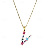 economico I regali-collana con lettera personalizzata, catena hip hop per clavicola, ciondolo con alfabeto in zircone colorato micro-pavé di rame, regalo di gioielli unico per la festa della mamma