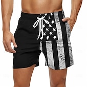 cheap Independence Day Bottoms-Men&#039;s American US Flag Patriotic Swim Trunks Swim Shorts Board Shorts Mid Waist Hawaiian Beach Wear Vacation Drawstring Mesh Lining Elastic Waist Designer Clothing Apparel