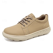 abordables Baskets-Baskets décontractées en cuir beige pour homme avec design à lacets - parfaites pour le confort au quotidien et les activités de loisirs