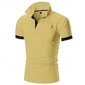 economico Polo classica da uomo-Per uomo Polo Camicia da golf Golf Informale Sport Classico Manica corta Essenziale Color Block Cervo Pulsante frontale Estate Primavera Standard Marrone Scuro Grigio scuro Nero Bianco Giallo Borgogna