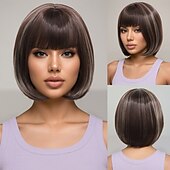 voordelige oudere pruik-Synthetische pruiken Kinky Recht Natuurlijk recht Asymmetrisch kapsel Strakke pony Machinegemaakt Pruik 30.5 cm A1 Synthetisch haar Dames Klassiek Aanbiddelijk Comfortabel Donker Grijs