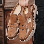 voordelige Buitensandalen-Bruine kunstleren outdoor sportsandalen voor heren met ademende perforaties en duurzame grip voor wandelen en trekking