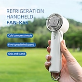 abordables Ventilateurs-Ventilateur portable pliable à main et de table mode compresse froide réglages du vent à 5 vitesses rechargeable par USB-C mousqueton intégré base antidérapante mode double refroidissement et