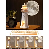 cheap Decorative Lights-LED Night Lights Spotlights Moon Lamp Projector Night LightLighthouse Decor Light Night Light for KidsMoon Light Galaxy Projector Rechargeable LED Aesthetic Table Lamp Christmas Birthday Gifts for Kids Boys Girl
