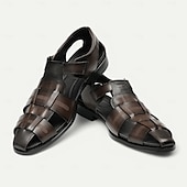 cheap Premium Leather Sandals-Luxury Men&#039;s Brown Leather Fisherman Sandals - Elegant Dress Footwear with Woven Straps