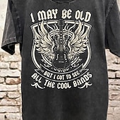 お買い得  メンズグラフィックTシャツ-男性用ビンテージ音楽ファングラフィックTシャツ『俺は年を取ったかもしれないが、クールなバンドを全部見た』引用