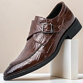 baratos Formal-sapatos formais masculinos estilo monge em couro sintético com padrão de crocodilo brilhante, design elegante com fecho de fivela para eventos empresariais e formais