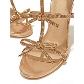 voordelige Hakken Sandalen-Gouden stiletto sandalen met bandjes - glinsterende hoge hakken met strikknoop voor een elegante avond en gala