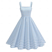 preiswerte Kleider-Retro Vintage 1950er Kleid Swing-Kleid Karomuster Damen Karneval Maskerade Alltagskleidung Junggesellinnenabschiedsparty Erwachsene Kleid Abschlussballkleider