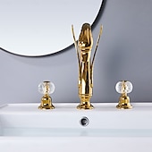 abordables Robinets LED-Robinet lavabo - Séparé Plaqué Diffusion large Deux poignées trois trousBath Taps