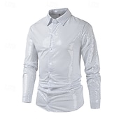 economico camicia da uomo con bottoni-Per uomo Camicia Camicia Estiva Camicia casual Camicia da Spiaggia Camicia con Bottoni Bianco Manica Lunga Semplice Bavero Vacanza Camicia hawaiana Bottonato Abbigliamento Poliestere Moda Casual