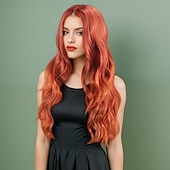 baratos Perucas Sintéticas sem Touca-Perucas sintéticas Ondulado Trama Curly Corte em Camadas Com Franjas Fabrico à Máquina Peruca 28 polegadas A1 Cabelo Sintético Mulheres Clássico Confortável Cores Gradiente Multi Cores