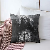 baratos Capa de almofada de férias-Capa de Almofada Decorativa de Páscoa Cruz Jesus 1PC Capa de Almofada Quadrada Macia para Quarto Sala de Estar Sofá Cadeira