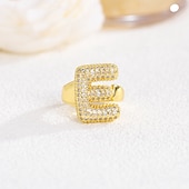 cheap Gifts-Personalized Letter Ring, Gift for Mom, 18K Gold Plated Adjustable Ring, Copper with Zircon, Open Band Initial Ring, Elegant and Stylish Jewelry for Women