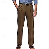 preiswerte Schlank-Herren Anzughose Hose Plissiert Tasche Gerader Schnitt Einfach Komfort Weich Volle Länge Formell Geschäft Täglich Mode Streetwear Cachi scuro Hellkaki