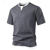 cheap Men&#039;s Casual T-shirts-Men&#039;s T Shirt Tee Short Sleeve Shirt Tee Top Short Sleeve Crew Neck Summer Plain Fashion Designer Basic Patchwork Vacation Street Going out Black Light Green Dark Grey Top Tee for Men