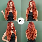 baratos Perucas Sintéticas sem Touca-Perucas sintéticas Ondulado Trama Curly Corte em Camadas Com Franjas Fabrico à Máquina Peruca 28 polegadas A1 Cabelo Sintético Mulheres Clássico Confortável Cores Gradiente Multi Cores