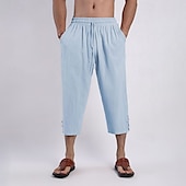 billiga Klassisk-Herr Capribyxor Shorts Linne Shorts Sommarshorts Beach Shorts Snörning Elastisk midja Slät Komfort Andningsfunktion Vadlängd Utomhus Dagligen Strand Mode Klassisk Stil Svart Rodnande Rosa