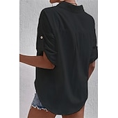 Women's Shirt Cotton Linen Shirts Button Up Blouse Plain Basic Casual Short Sleeve Shirt Collar Regular Tops Holiday Going out Buttons Pocket Black White Navy Blue Khaki Gray Summer cheap Shirts-Women's Shirt Cotton Linen Shirts Button Up Blouse Plain Basic Casual Short Sleeve Shirt Collar Regular Tops Holiday Going out Buttons Pocket Black White Navy Blue Khaki Gray Summer