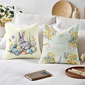 billiga Kuddfodral för semester-Påskkanin ägg dekorerade kastkuddar överdrag 1 styck mjukt kvadratiskt soffkuddöverdrag kuddfodral för sovrum vardagsrum soffa stol