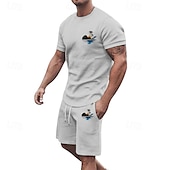 billiga Set med herr-T-shirts-Herr T-shirtkostymer 2 delar outfits T-shirt och shorts Kortärmad Rund hals Sommar Kokosnötsträd Mode Ledigt 2 st Semester Dagliga kläder Utekväll Svart Vit Gul Topp t-shirt för män
