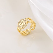 voordelige Geschenken-gepersonaliseerde letterring, cadeau voor moeder, 18k vergulde koperen ring, glad hartontwerp, verstelbare open band met zirkoon, stijlvolle en veelzijdige sieraden voor vrouwen